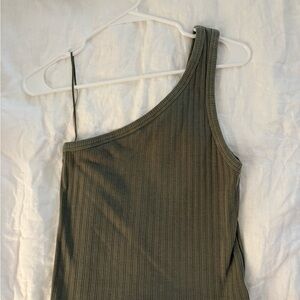 American Eagle Olive Ribbed One-Shoulder Top